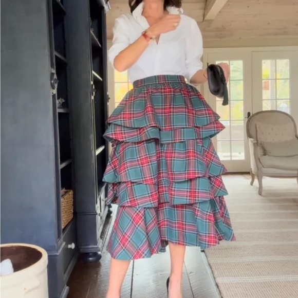 Buru Dresses & Skirts - Buru Green and Red Plaid Tiered midi Skirt